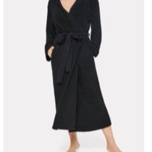 Fabletics Black Plush Wrap Robe with Waist Tie